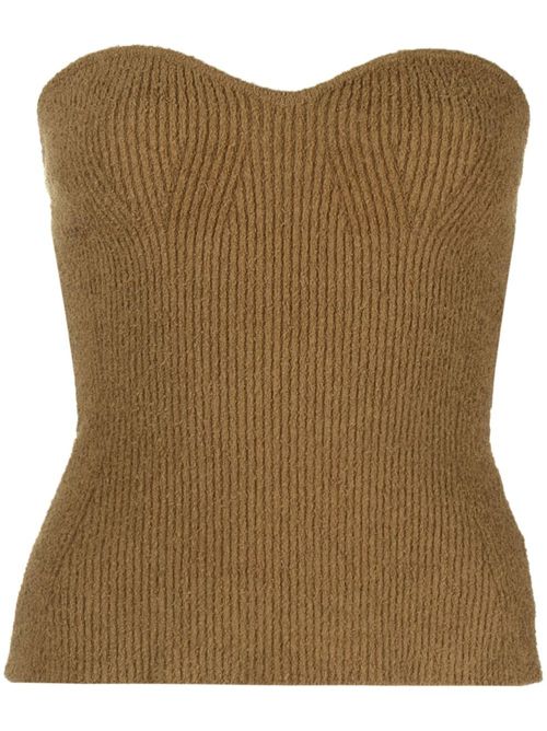 Ribbed-knit bandeau top - Brown