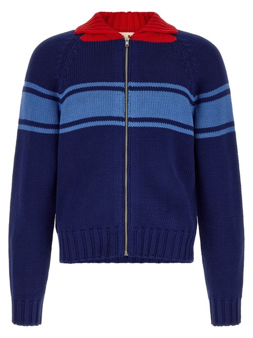 Striped Cotton Cardigan — Navy