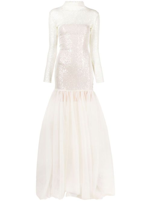 High-neck sequin mermaid gown - White