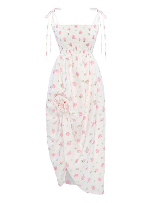 Floral-print midi dress - White