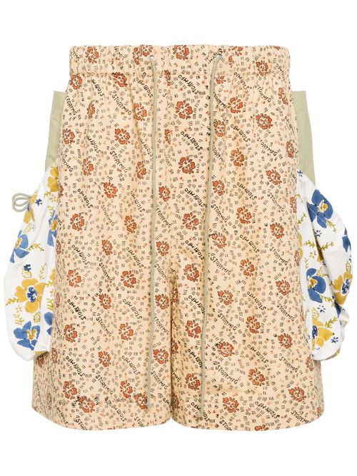 Contrast floral-print organic cotton shorts - Brown