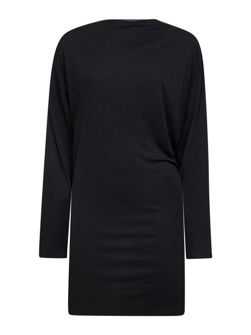 Asymmetric Cowl-Back Dress — Black