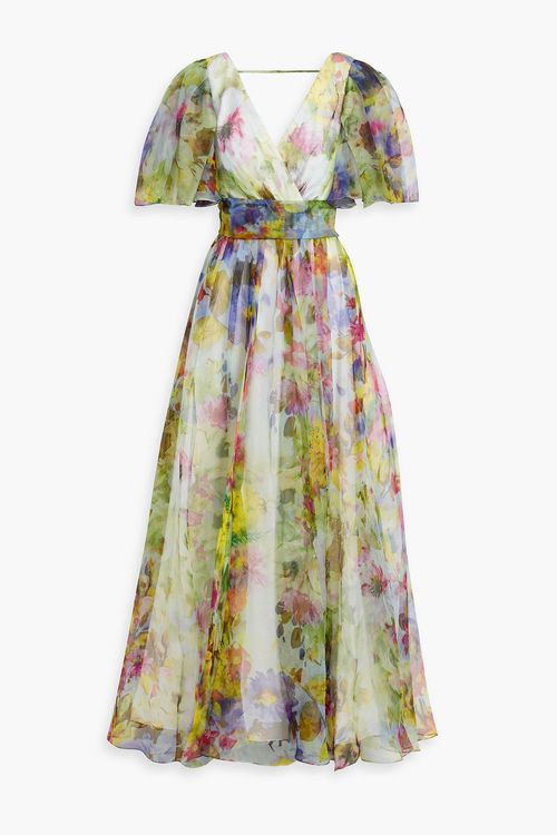 Wrap-effect floral-print silk-organza maxi dress