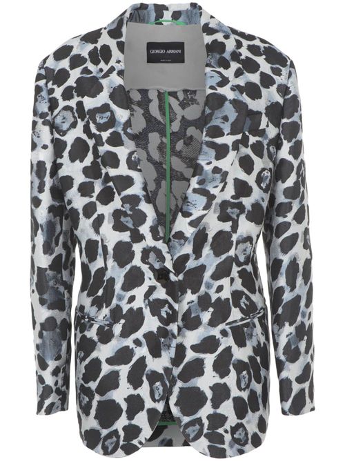 Single-breasted leopard-pattern blazer - Black
