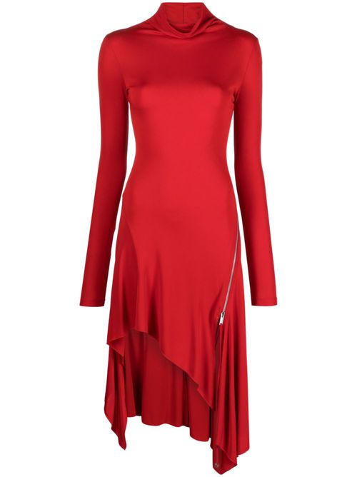 High-neck asymmetric midi dress - Red