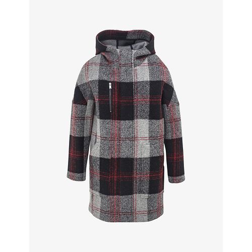 Womens Charcoal Grey Checked Hooded Woven Coat