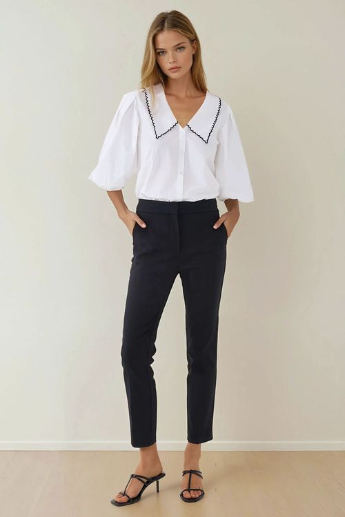 Navy Blue Exclusive Tailored High Waist Cigarette Suit Pants Women