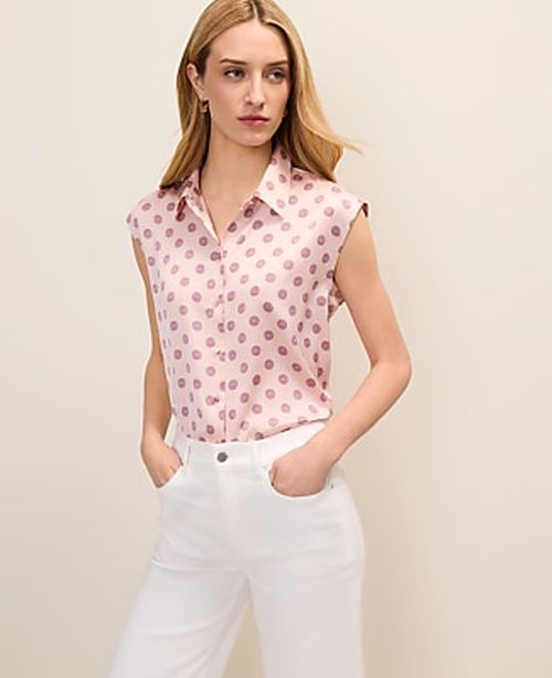Ann Taylor Geo Collared Satin Blouse
