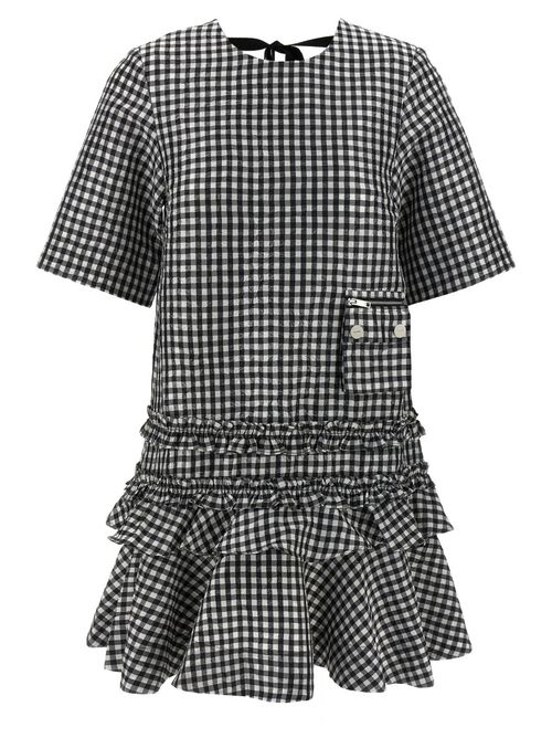 Ganni | Black & White Crinkled Check Mini Dress | Realry