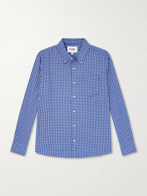 Bruce Button-Down Collar Checked Cotton-Blend Poplin Shirt
