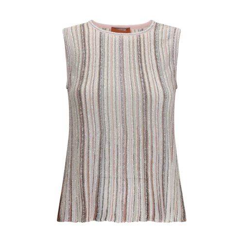 Sequin-Embellished Ribbed Lamé Tank Top — Multicolor