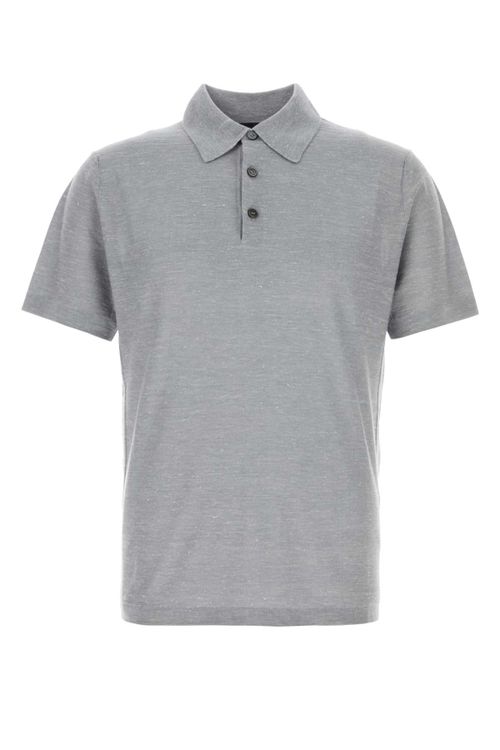 Cashmere Silk Linen Blend Polo Shirt — Gray