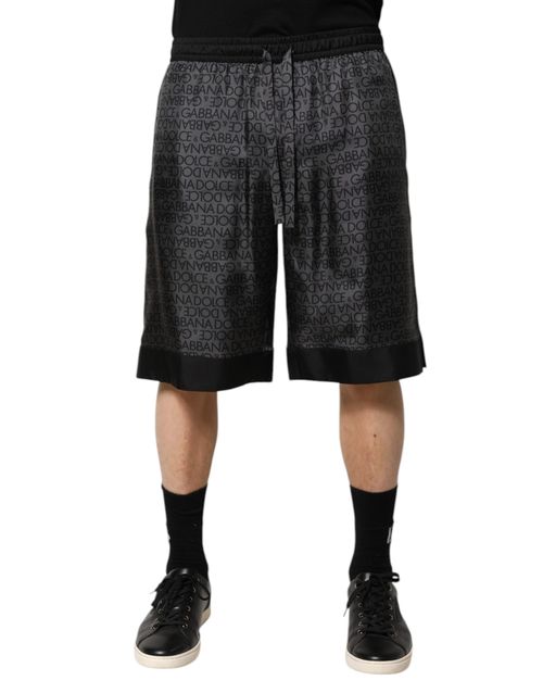 Logo-Jacquard Silk Bermuda Shorts — Gray