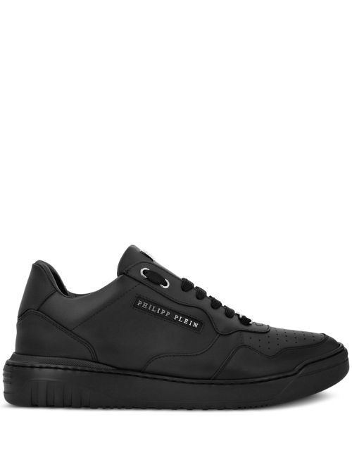 "Nappa Leather Low Top Sneakers Lettering" - Black