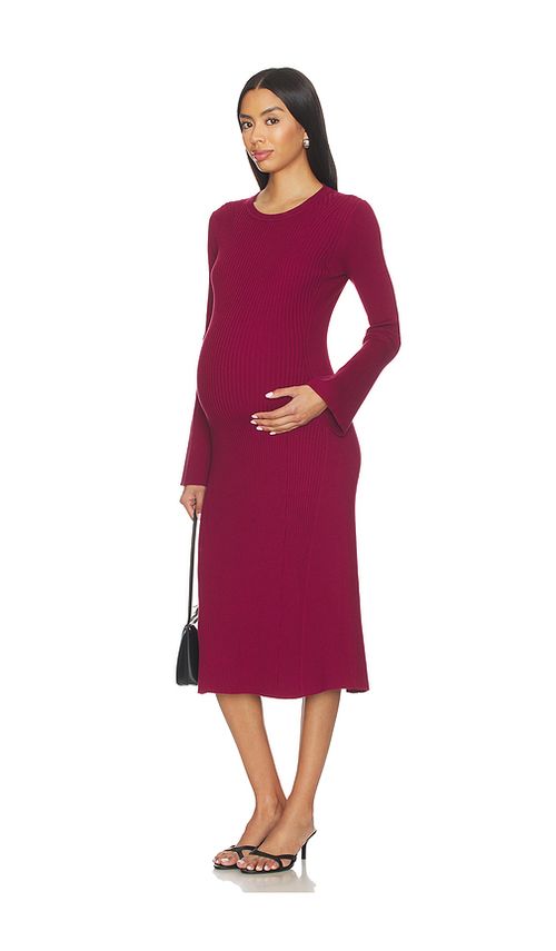 HATCH The Odette Ribbed Midi Dress in Burgundy. S. Also in XS, M