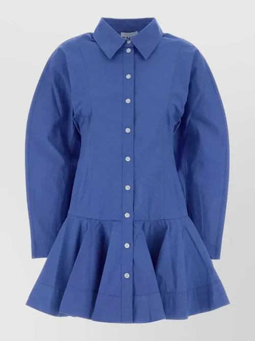 Ganni - stretch poplin mini shirt dress flared he