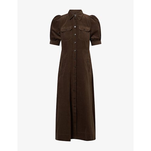 Womens Fit-And-Flare Corduroy Cotton Maxi Shirt Dress