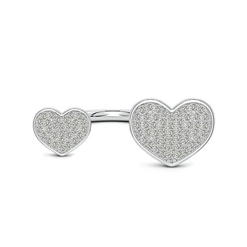 Angara 0.47 CTW Pavé Diamond Double Heart Open Ring in Silver