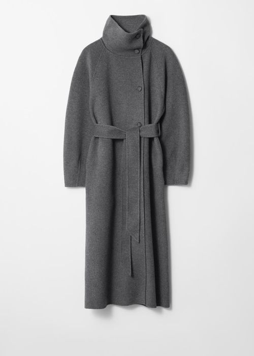 Funnel-Collar Wool Coat - Grey