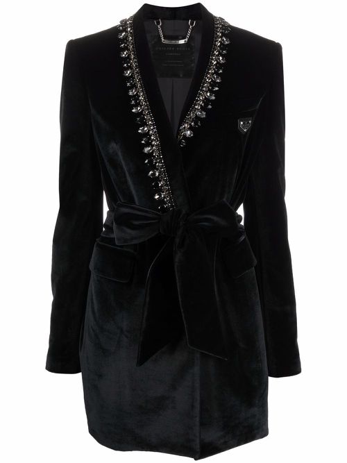 Logo-plaque velvet blazer dress - Black