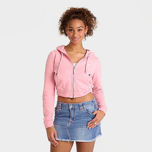 Women's Raw Edge Big T Shrunken Full-Zip Hoodie in Pink/Pink