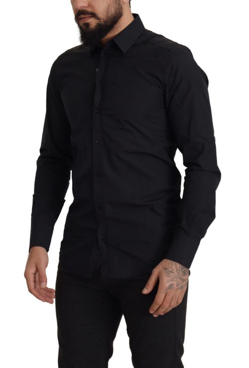 Cotton Slim Fit Dress Shirt — Black
