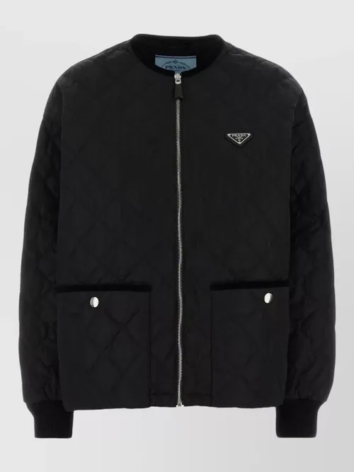 Prada - quilted polyester jacket front pockets ribbed cuff