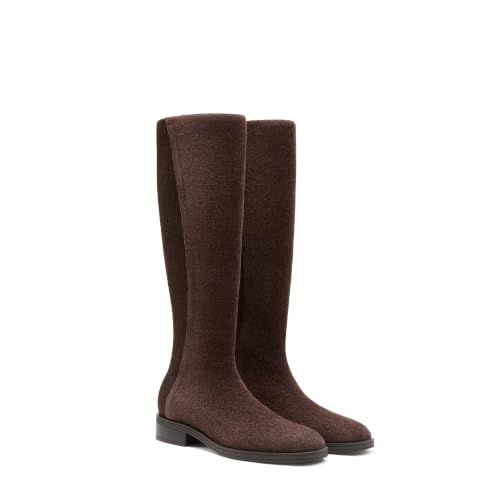 VIVAIA Aida Women's Square Toe Knee High Boots Stretch Knit Water Repellent Upper Dark Chocolate