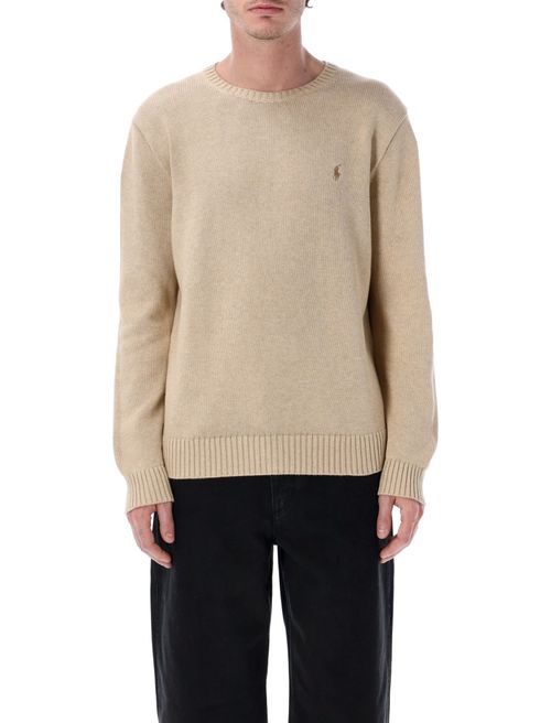 Beige Crewneck Logo-Embroidered Sweater