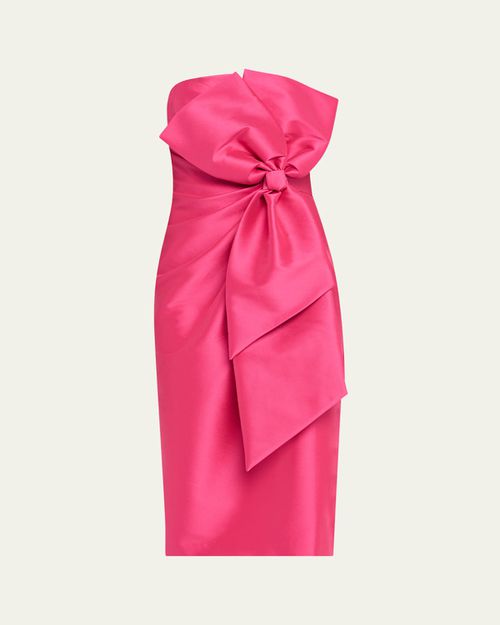 Strapless Bow-Front Mikado Midi Dress