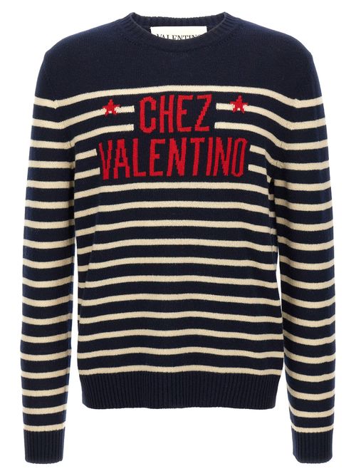 Chez Valentino Striped Jacquard Sweater — Navy