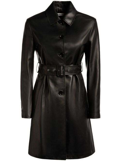 Belted nappa-leather coat - Black