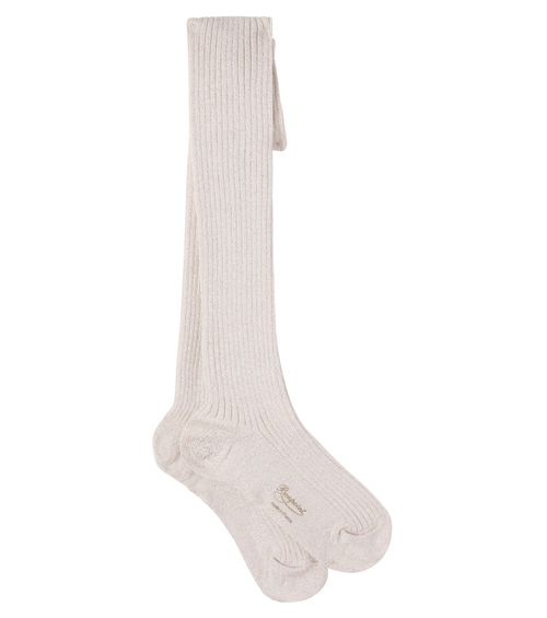 Cotton-blend lamé knee-high tights