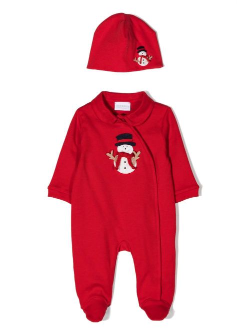 Snowman-patch babygrow set - Red