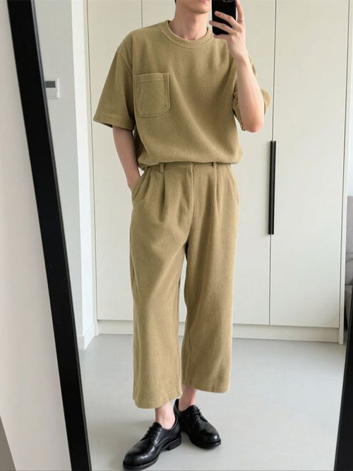 Men's Corduroy Casual Two Pieces Outfit SKUL23532 - Khaki / S