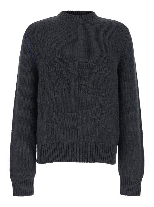 Cashmere with Equestrian Knight Motif Sweater — Gray