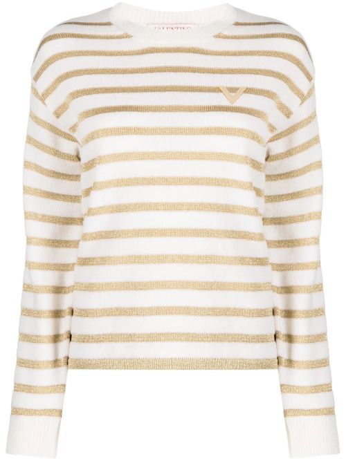 Metallic-Striped Virgin Wool Sweater — White