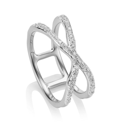 Sterling Silver Riva Wave Cross Ring Diamond