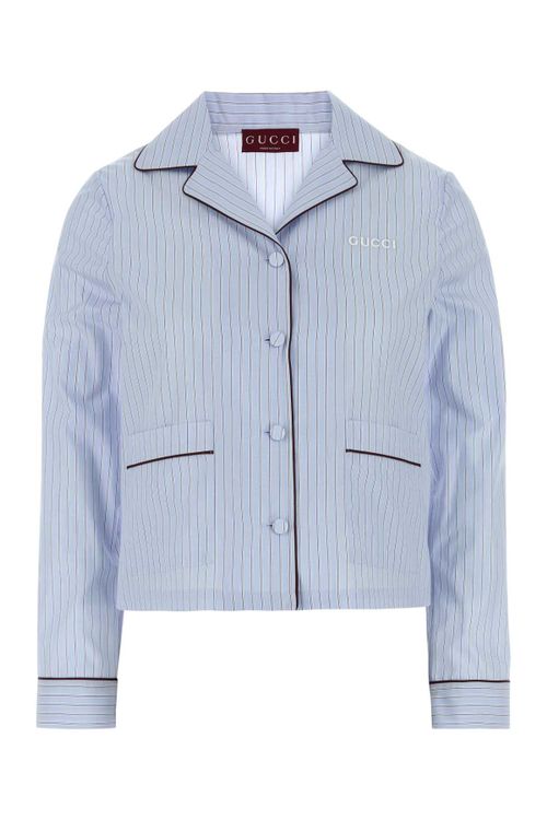 Striped Poplin Shirt — Blue