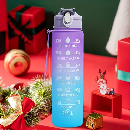 TEMU 1, Suitable For Fitness, Gym, School, Yoga, Hiking, Suitable For Daily Drinking, Water Bottle With Straw And Time Markers, Convenient To Carry