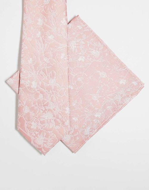 Floral print tie and pocket square in pink