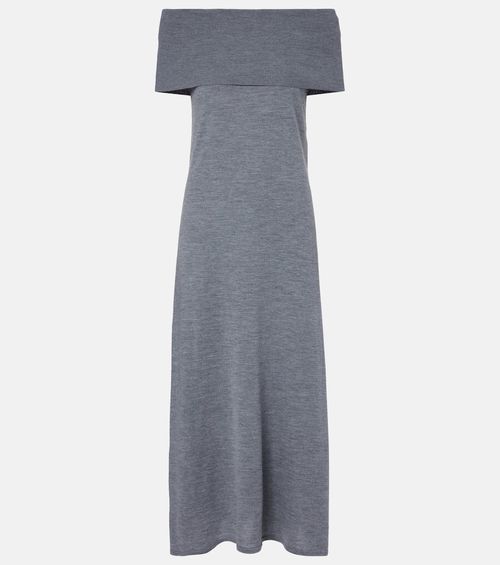 Off-shoulder virgin wool maxi dress
