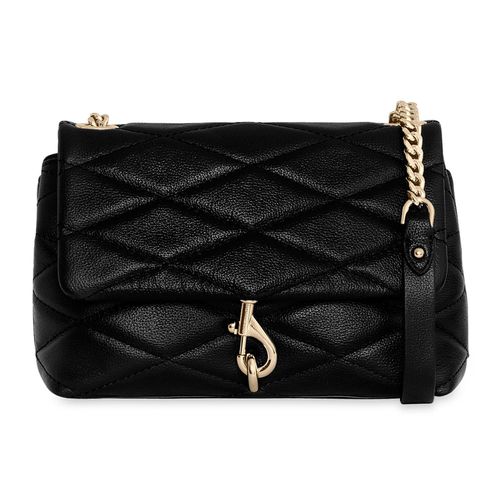 Edie Diamond Quilt Crossbody Bag- Black:- Black