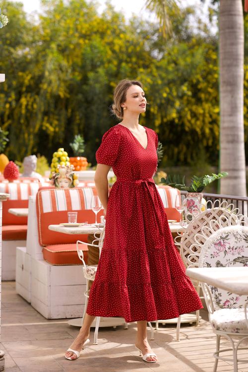 Red Cotton Dress Luciana