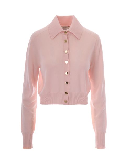 Pink Shirt Collar Cardigan