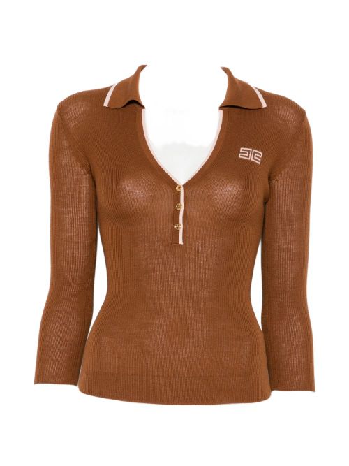 Ribbed Knit Blouse — Camel