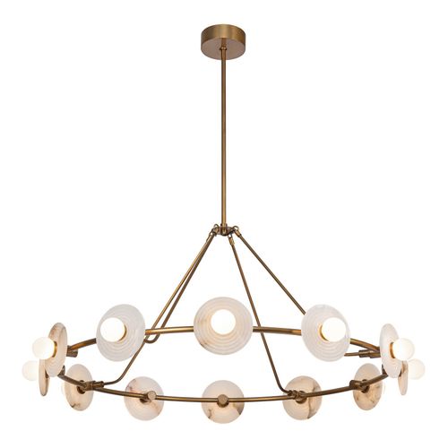 Vintage Brass Alabaster LED Chandelier from the Dahlia Collection