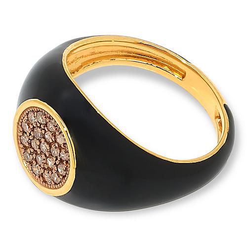 Rarities Gold-Plated .25ctw Diamond and Enamel Signet Ring - Black