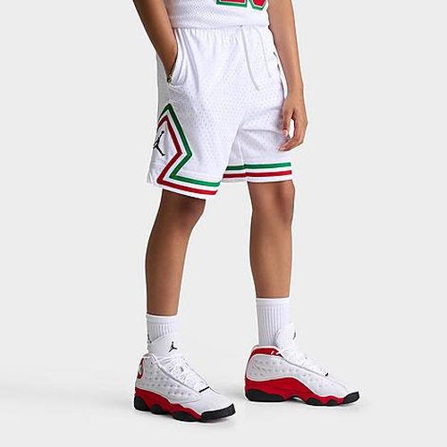 Big Kids Dri-FIT Diamond Mesh Basketball Shorts in White/Red/Green