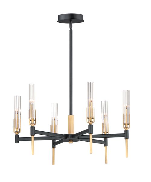 Maxim Flambeau 6-Light Transitional Chandelier in Black and Antique Bra